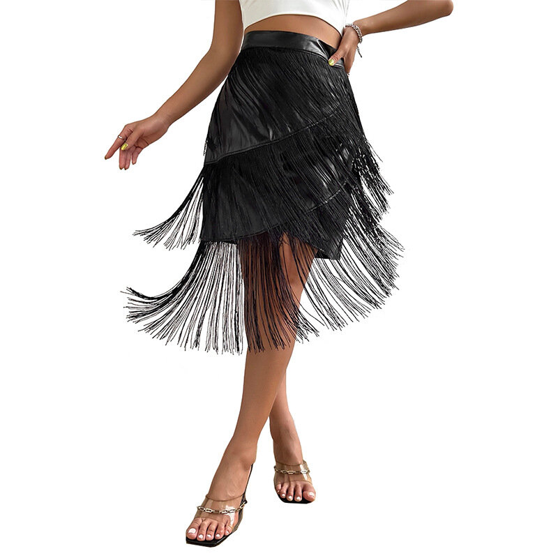 2024 New Summer Solid Color Hip-Covering Tassel Knee-Length Skirt Slim Fit Women's Skirt