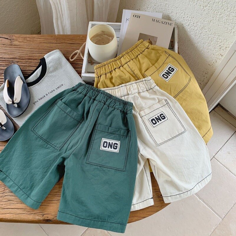 Summer New Kids open wire Middle pants Children pure cotton straight shorts Boys all-match casual knee-length pants