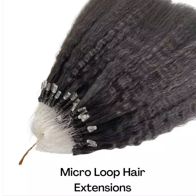 Extensiones de cabello humano rizado para mujeres negras, microeslabones rectos, anillos de bucle, negro Natural, brasileño