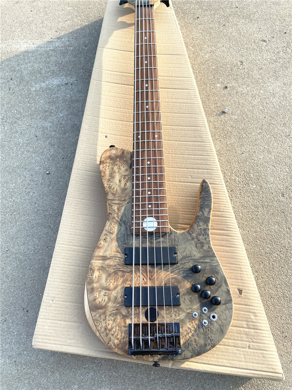 Custom version of 6 string electric bass camphor wood veneer black accessories can be customized free shipping