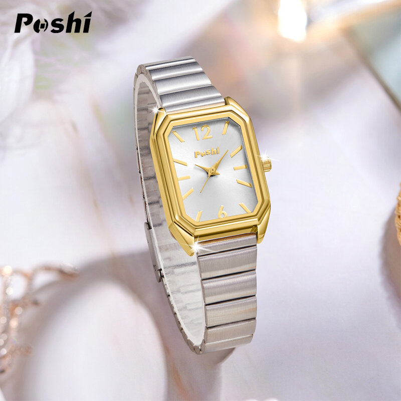 POSHI-Relógio de pulso elegante para mulheres, relógio de quartzo de luxo, mostrador simples, pulseira impermeável, moda casual, frete grátis