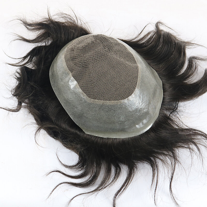 Rambut manusia lurus dasar renda Toupee dengan PU sekitar antilembap wig prostesis sistem kapiler