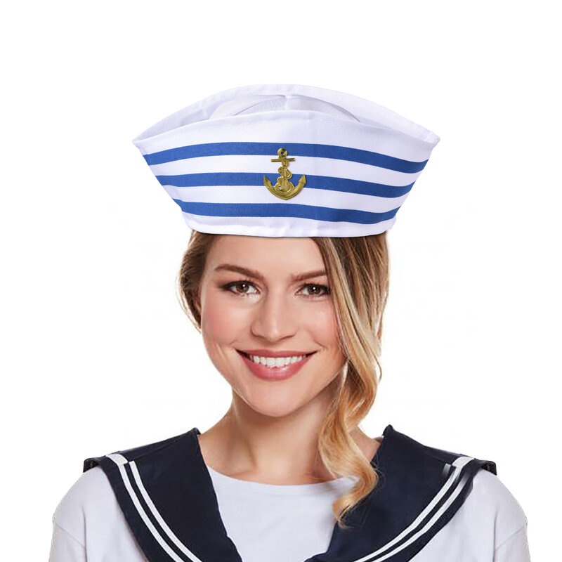 Cappello blu Navy strisce blu e bianche bambino marinaio nave barca cappello da capitano Navy con ancora cappello Cosplay marinaio cappelli militari
