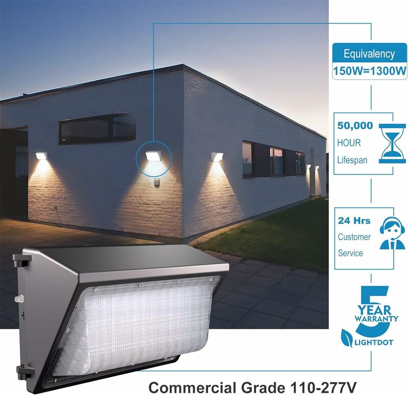 Lightdot lampu Paket dinding LED 150W dengan fotosel,-22500Lm[Eqv. 1300W HPS] 5000K IP65, lampu keamanan banjir luar ruangan