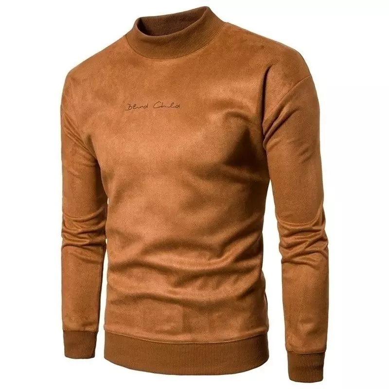 High Quality Men's Winter Warm Pullover Pure Color Fashion Plus Velvet Sweater