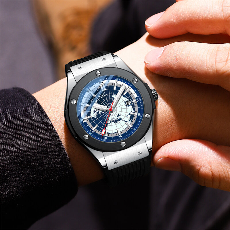 Chenxi-Relógio de quartzo impermeável de luxo masculino, marca superior, luminoso, data, silicone, quadrado, esportes, casual, nova moda, 82442, 2023
