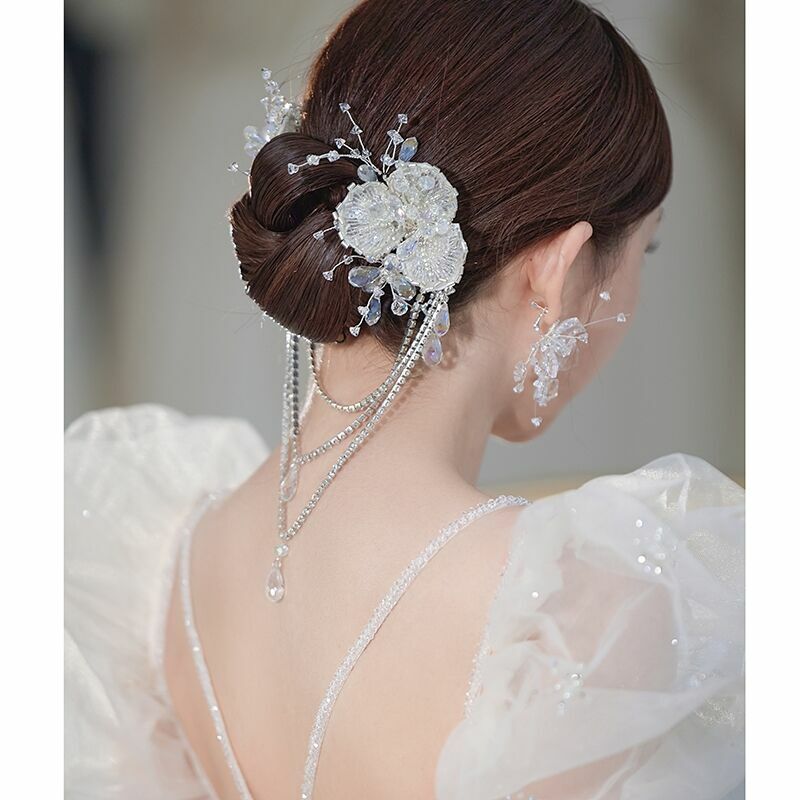 Grampos de cabelo grânulo modelagem de corrente clipe de cabelo princesa noiva acessórios de cabelo casamento feminino banquete cabeça jóias
