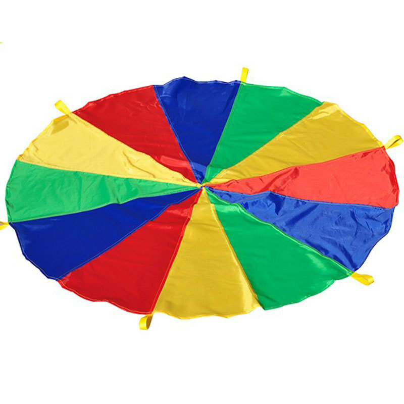 2-6M Diameter Outdoor Camping Rainbow Paraplu Parachute Speelgoed Jump-Sack Ballute Speel Interactieve Teamwork Game Speelgoed voor Kids Gift