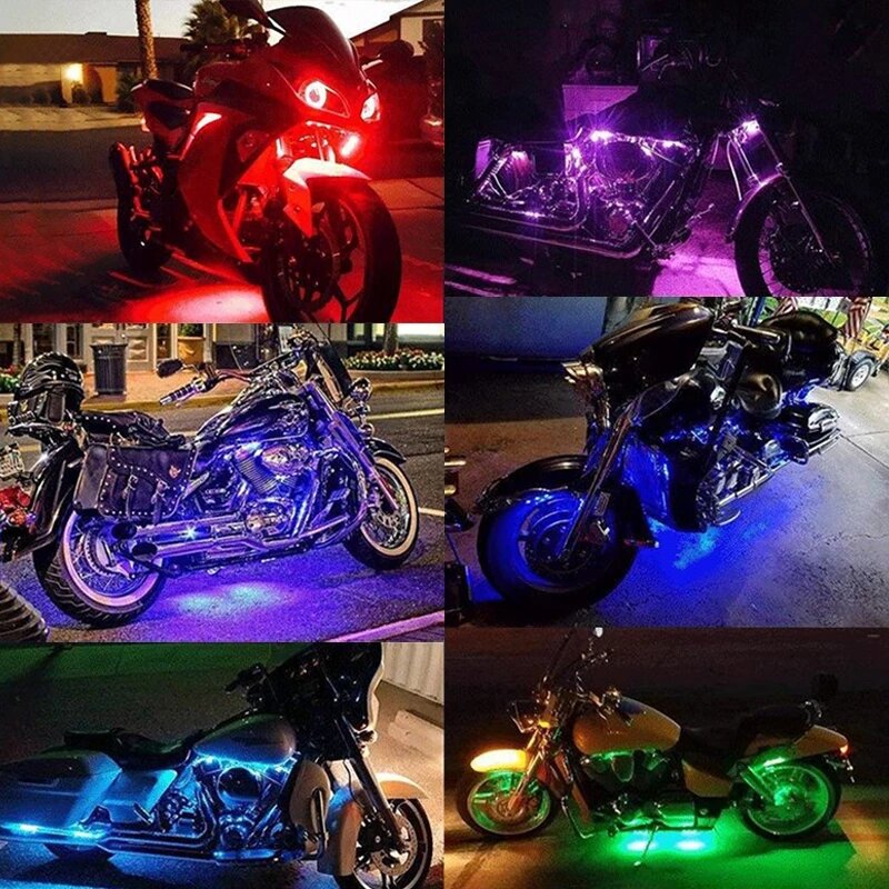 RGB Водонепроницаемая атмосферная лампа для мотоцикла, светодиодная автомобильная и мотоциклетная декоративная лампа, Гибкая полоса освеще...