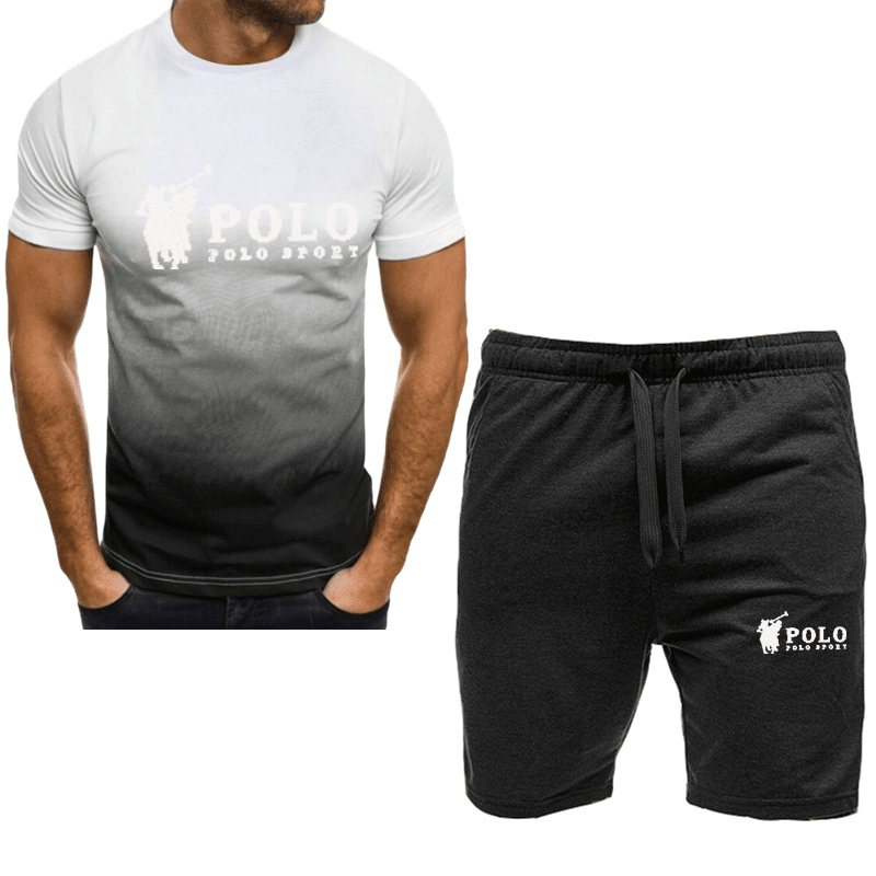 Setelan pakaian olahraga pria, kaos lengan pendek + celana pendek pakaian olahraga kasual musim panas S-3XL dua potong untuk lelaki