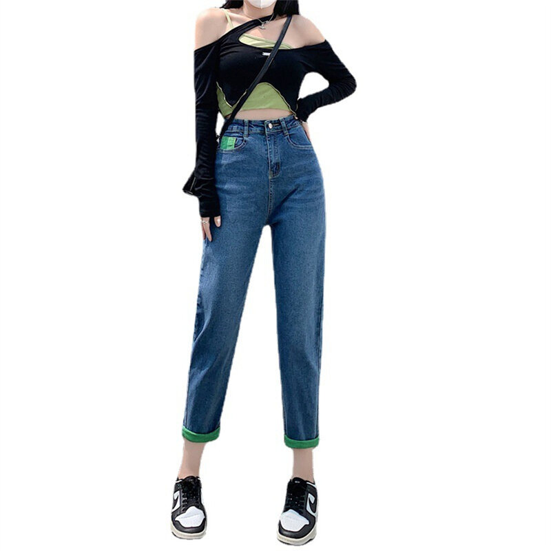 Jean en Denim pour femmes, Streetwear, coupe droite, slim, longueur cheville, pantalon extensible, mode coréenne y2k