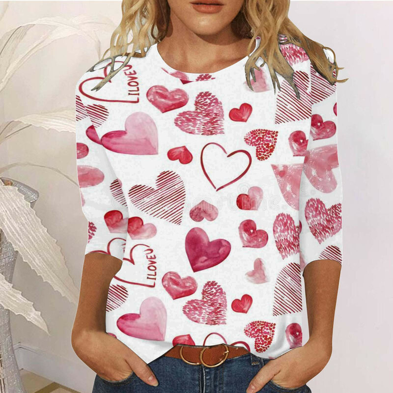 Женские топы с круглым вырезом и рукавом три четверти, удобная блузка с цветочным принтом, футболки