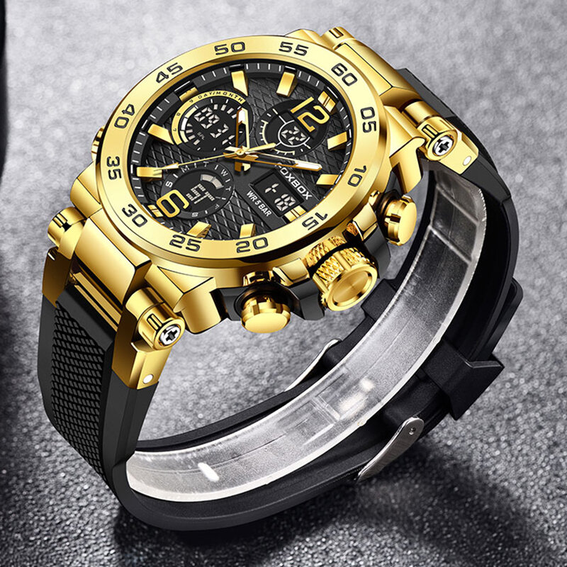 LIGE-Relógio de pulso impermeável Dual Display masculino, relógio digital, esportes militares, relógios de natação, moda