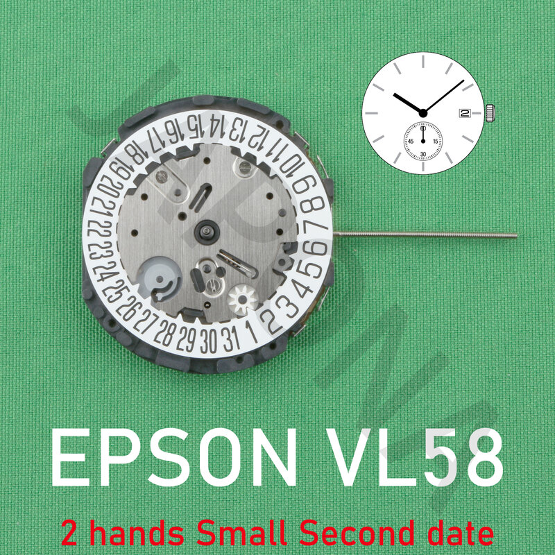 Relógio Movimento EPSON VL58, VL58A, 2 Mãos e Pequenas, Segunda Data, Movimento Muscular