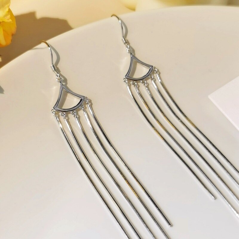 Orecchini pendenti lunghi in argento Sterling S925 per donna, Design di orecchini semplici e squisiti a forma di nappa, adatti per la festa
