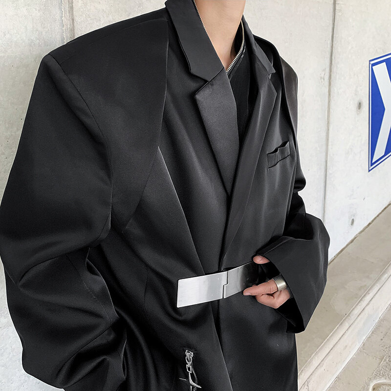 Blazer pria terbaru, desain unik dan personal, longgar gaya Korea, jaket desainer mode, kain Cerah