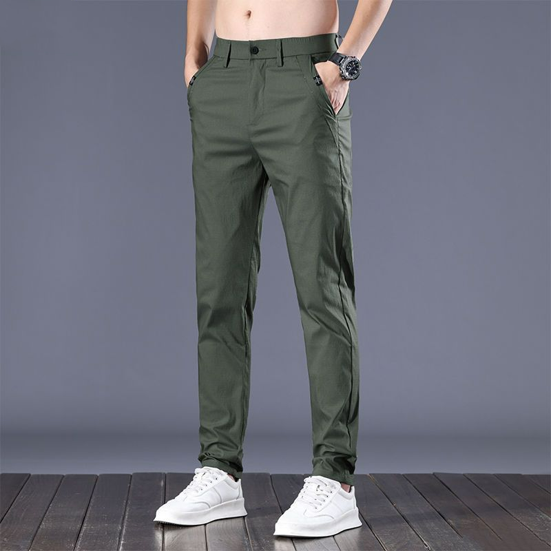 Spring Summer New Slim Fit Thin Casual Straight Suit Pants Men Solid Button Zipper Pockets Daily Korean Versatile Full Trousers