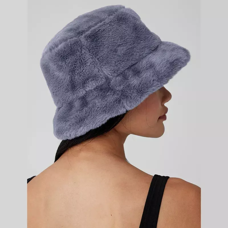 Chapéu de balde de peles artificiais feminino, LO Deusa Yoga Hat, monocromático, pele artificial, chapéu de pescador luxuoso, quente, moda inverno