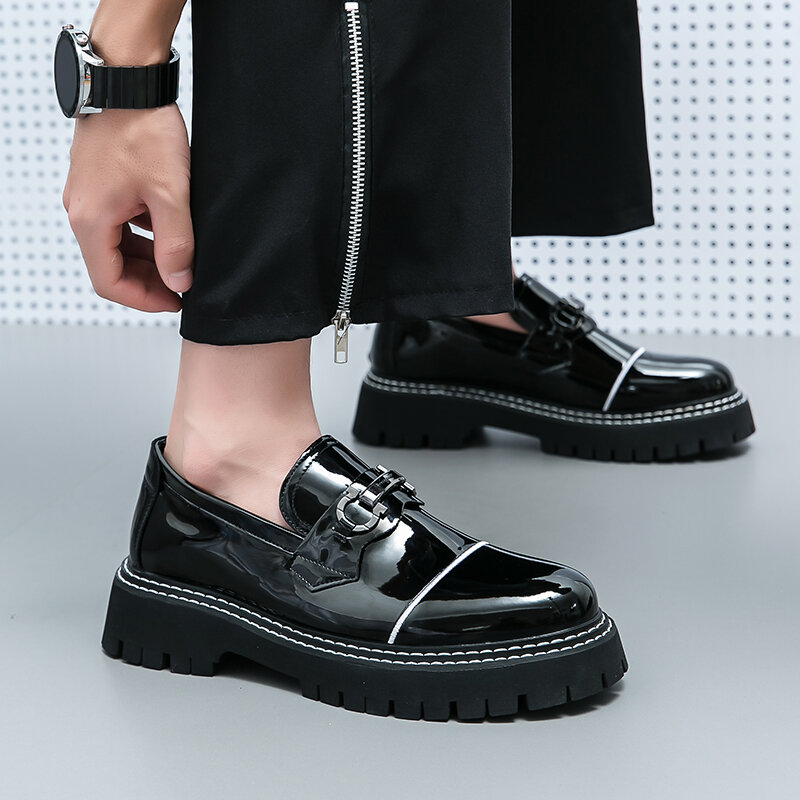 Ocean Station-zapatos de cuero de punta redonda para hombre, calzado Formal de negocios, de alta calidad, a la moda, color blanco y negro, talla 38-45