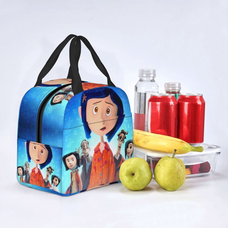Custom Halloween Coraline Horror Movie Lunch Bag Women Cooler Warm Insulated Lunch Box for Student School Food Picnic Tote Bags