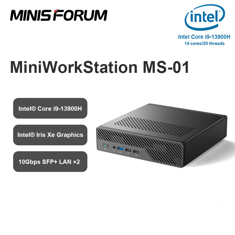 Мини-рабочая станция MINISFORUM, мини-компьютер MS-01 Intel Core i9 13-го поколения Windows 11, мини-компьютер DDR5 5200 МГц с 10-гигабитным Ethernet-ПК