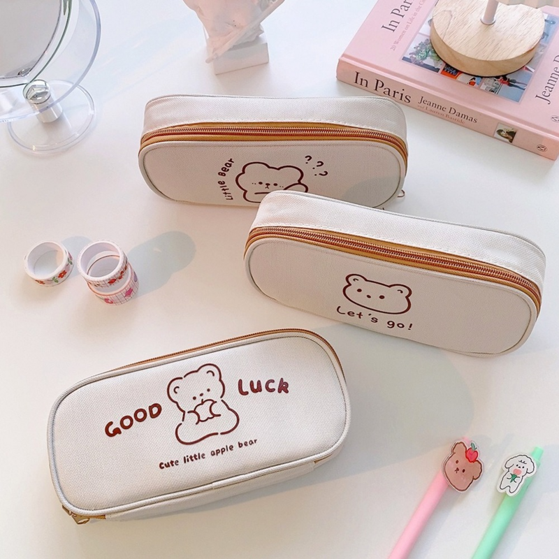 4 Styles Kawaii Bear Pencil Bags Cartoon Cute Simple  Cases Student School Supplies Stationery