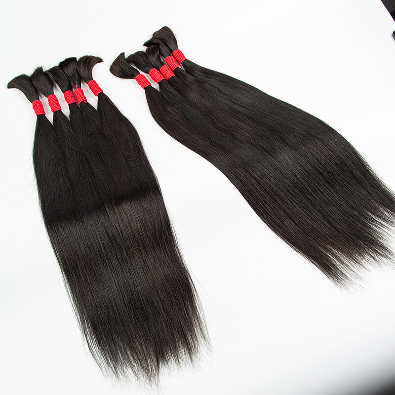Black Human Hair Bulk Extensions Straight Hair Bulk for Braiding Virgin Human Hair Extension Bulk Hair Salon Use