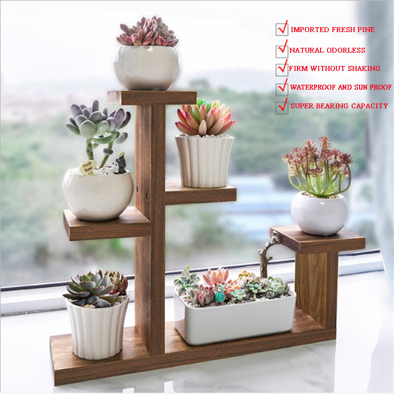 Multi-tiers Flower Plant Holder Stand Rack Wooden Plant Stand Balcony Garden Flower Plant stand Bonsai Display Shelf
