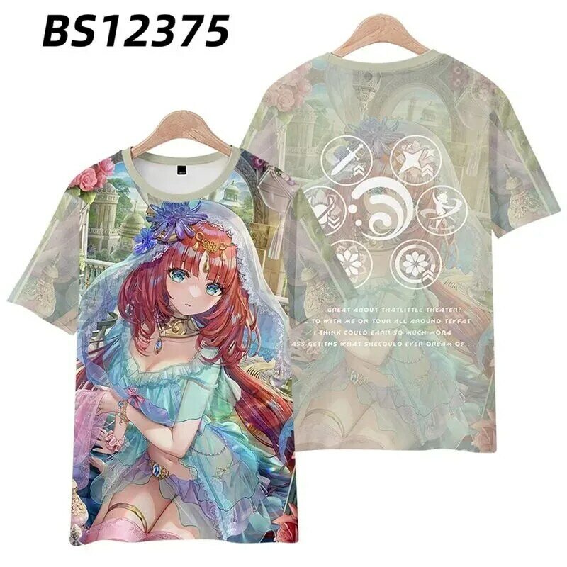 Genshin Impact-Camiseta con estampado 3D estilo Nilou, camisa de cuello redondo, manga corta, kimono, ropa de calle de juego popular, moda de verano 2024