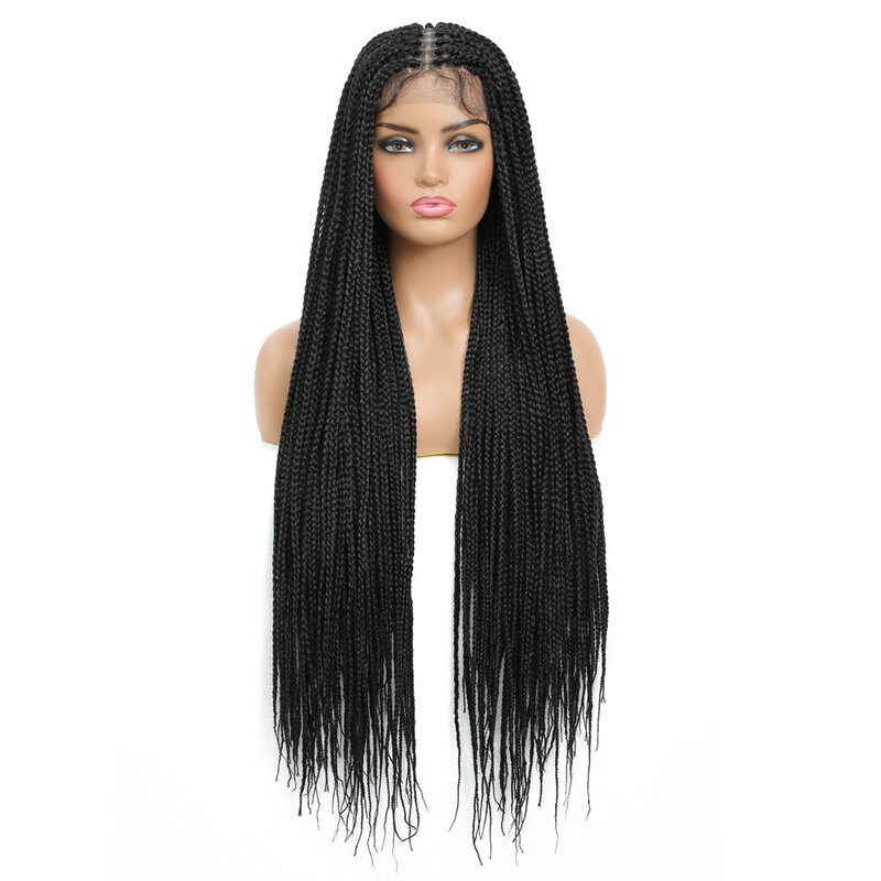 Awahair Synthetic Full Lace Wig Braided Wigs For Black Women Crochet Box Wig Braid 36Inche Braiding Hair Knotless Box Braids Wig