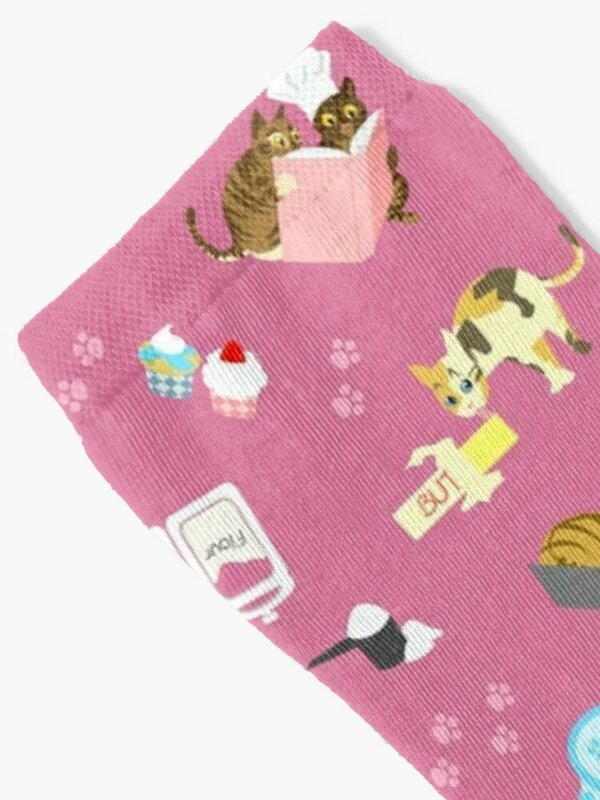 Calcetines de color rosa para hombre y mujer, medias geniales para hornear pasteles y otros dulces, gatos