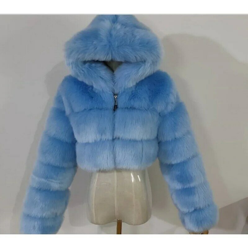 2023 Winter New Women Faux Fur Coat Thickened Warm Hooded Short Jacket Female Fashion Solid Color Casual Outwear Temperament Top
