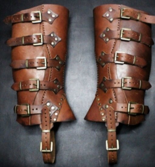 Medieval Renaissance Greaves Boots Shoes Cover Leather Leg Armor Warrior Knight Costume Strap Props
