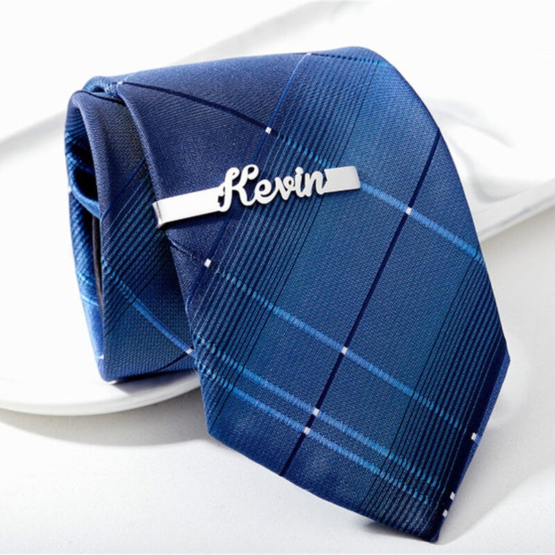Tie คลิปสำหรับผู้ชายชุดที่กำหนดเองชื่อ Tie คลิปสแตนเลส Tie Bar สำหรับสามีเจ้าบ่าวของขวัญ