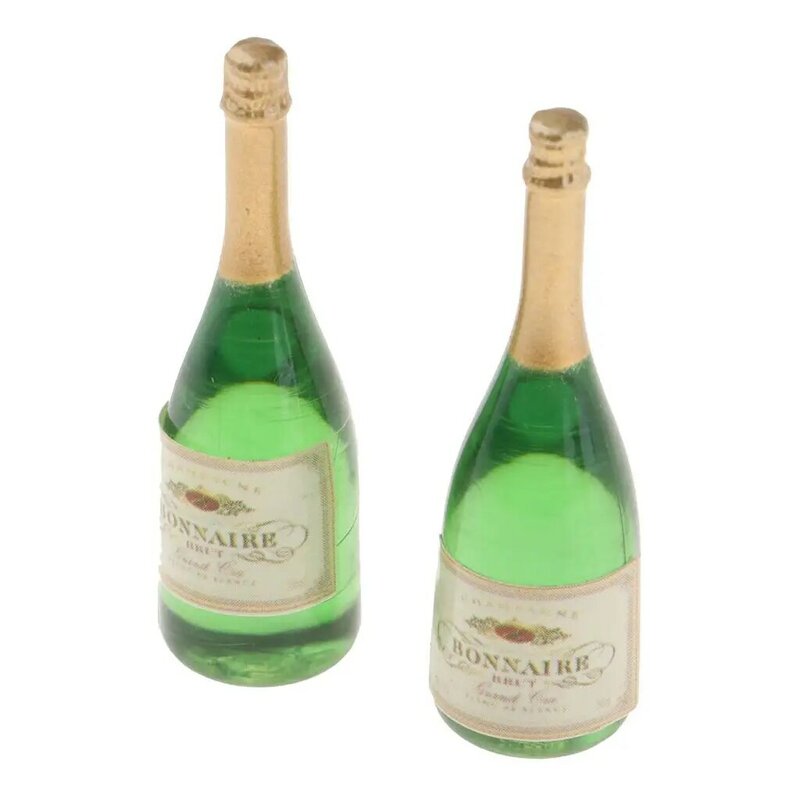 2Pcs Poppenhuis Accessoires 1/12 Schaal Miniatuur Champagne Flessen Keuken Benodigdheden