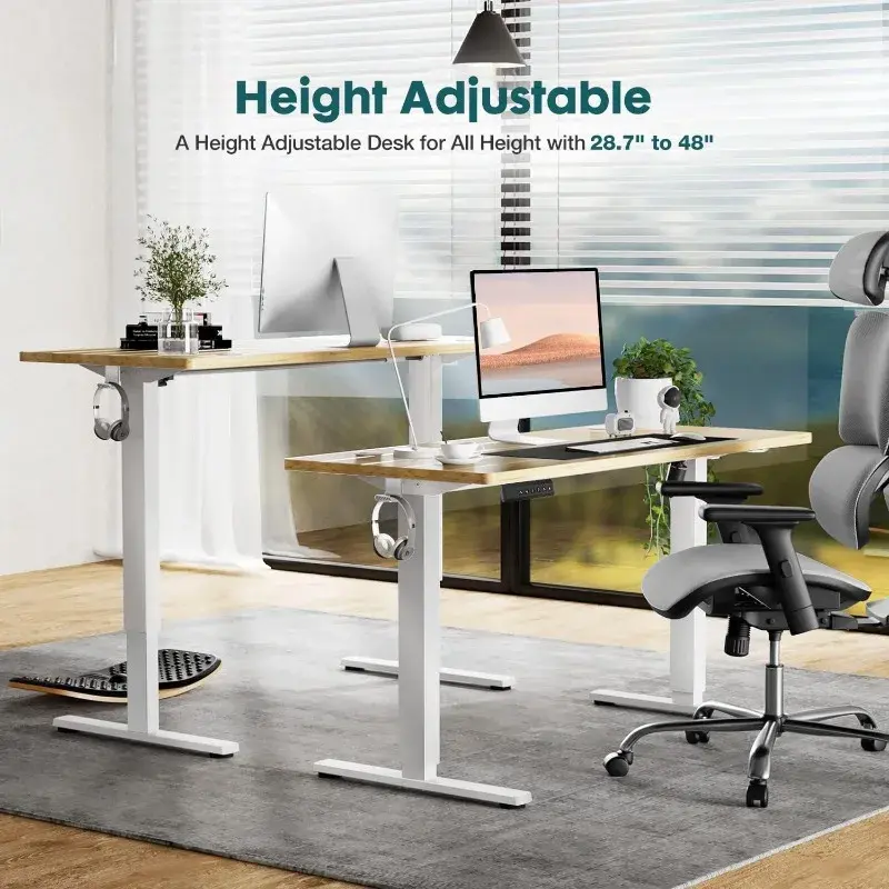 SMUG meja berdiri listrik, meja komputer berdiri naik turun tinggi dapat disesuaikan, 63x24 inci meja ergonomis naik