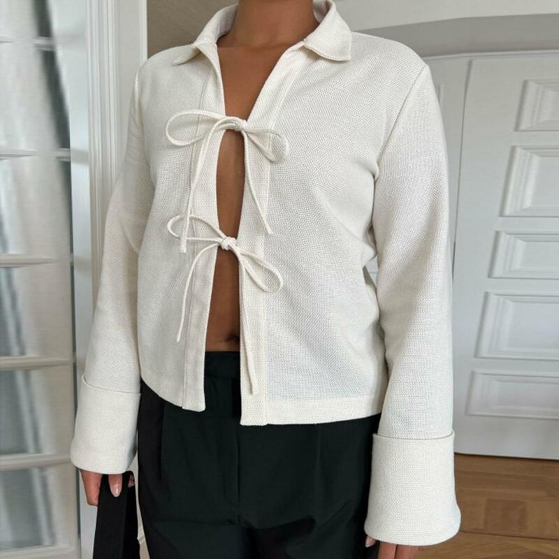 Camisa con cordones para mujer, Rebeca de manga larga con agujeros, blusa elegante para primavera y verano