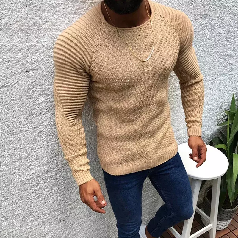 2023 jesienno-zimowy ciepły sweter europejski amerykański Slim Fit z długim rękawem pulower z okrągłym dekoltem męskich najlepszych Casual dla mężczyzn ubrań