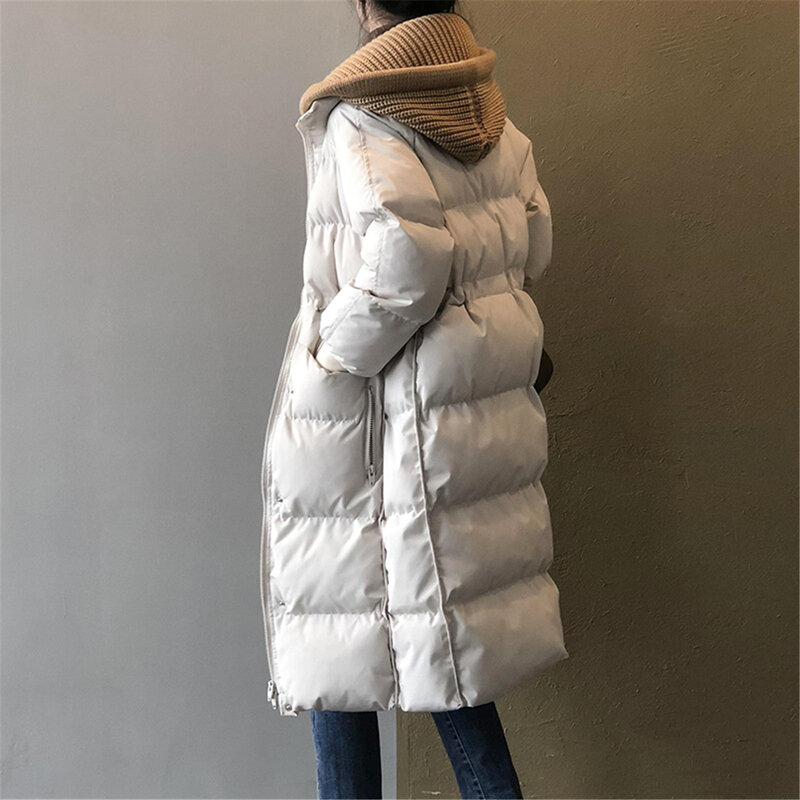 Женское пальто средней длины из пуха и хлопка, толстая свободная толстовка с капюшоном, одежда с хлопковой подкладкой
