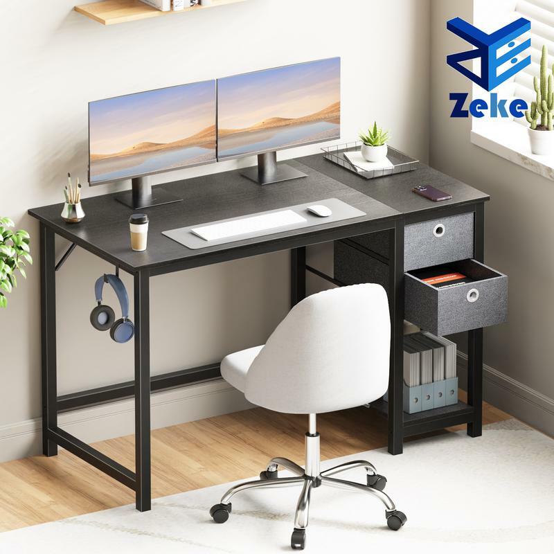 Zeke Town Escritorio de ordenador para oficina en casa, escritorio de escritura de estudio con 2 cajones, escritorio con almacenamiento para dormitorio de 40 pulgadas
