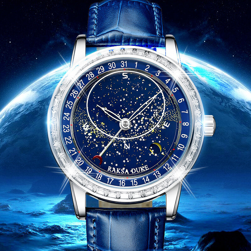 Luxo luminoso rotativa gypsophila dial com diamante reloj relógio automático para homem relógios mecânicos masculinos relogio masculino 2022