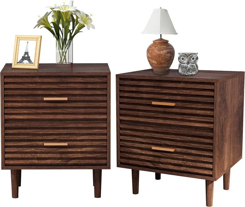 Nightstand End Table with 2Drawers, Mid Century Modern Side Table with Storage Bed Side Table for Bedroom Vintage Furniture Wood