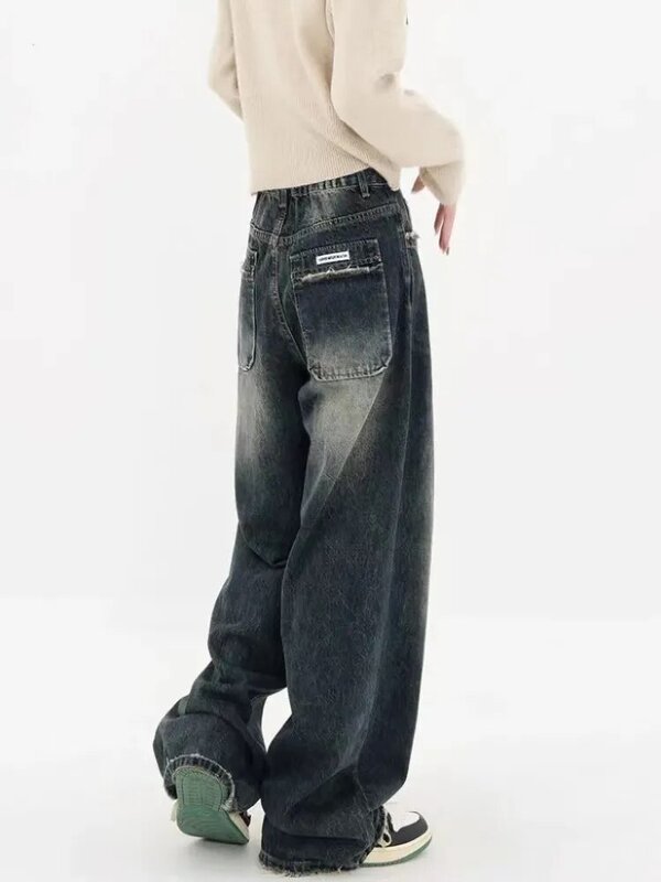 Pantalones vaqueros holgados de pierna ancha para mujer, estilo Harajuku, moda urbana, Retro, rectos, Otoño e Invierno