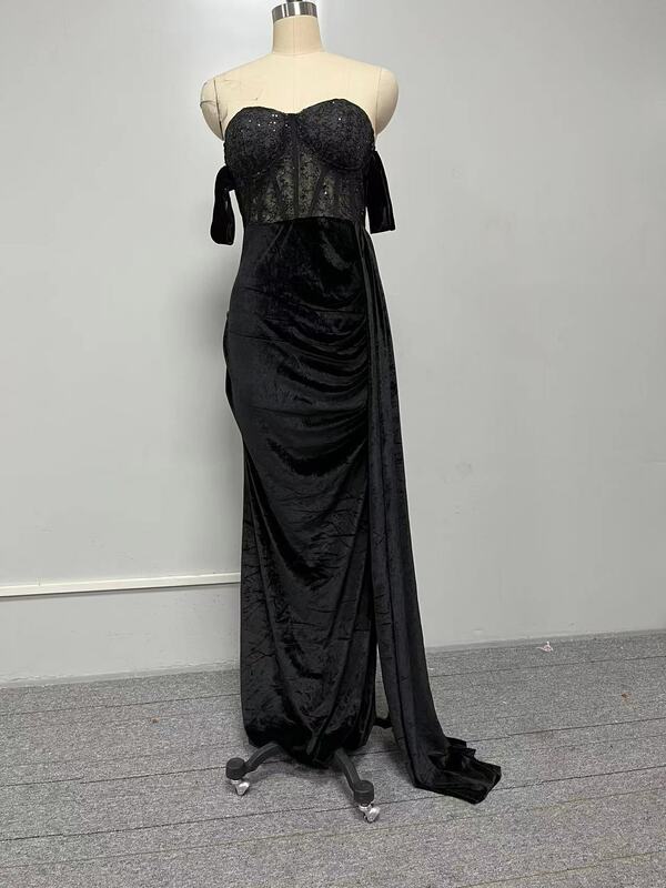 Sexy rücken freie Abend party Kleid für Frauen schwarze Spitze Brust von der Schulter gespalten Meerjungfrau Ballkleid Maxi kleider wickeln