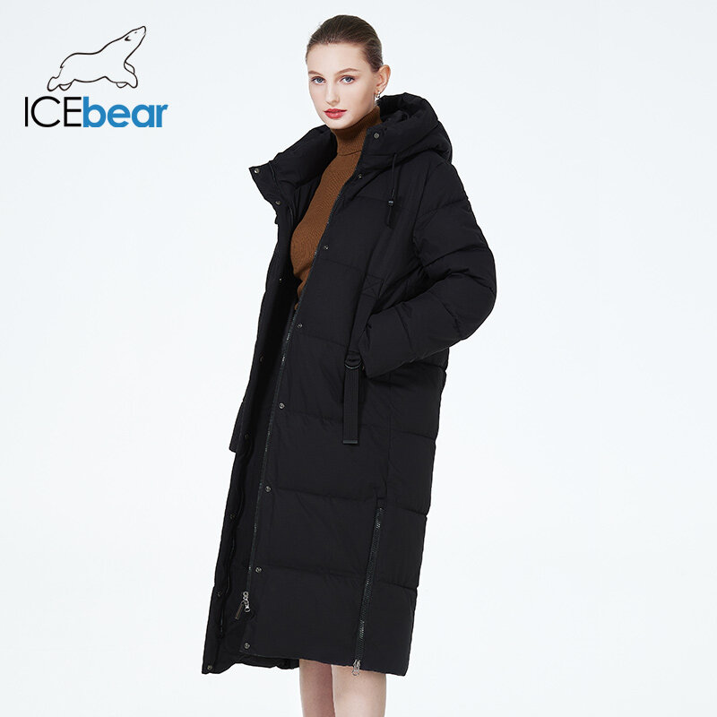 ICEbear-abrigo largo ajustado para mujer, chaqueta elegante de algodón con capucha, parka cálida con cremallera, GWD3953I, 2023