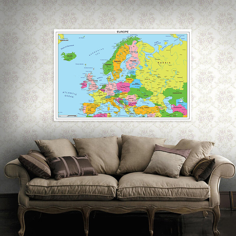 120x80cm European Political Distribution Map Foldable Non-woven Fabric Painting Poster Art Picture Home Decor Study Supplies