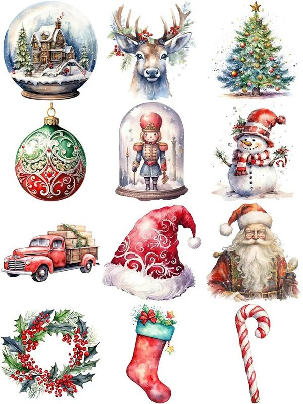 Autocollants décoratifs de Noël pour bricolage, artisanat, scrapbooking, album, journal indésirable, 12 pièces par paquet