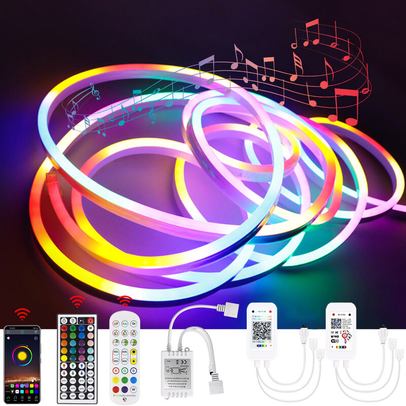 Tuya Smart-tira de luces LED de neón para decoración del hogar, cinta de luz Flexible impermeable, regulable, RGB, IR/Bluetooth/Wifi, Control Alexa, 12V