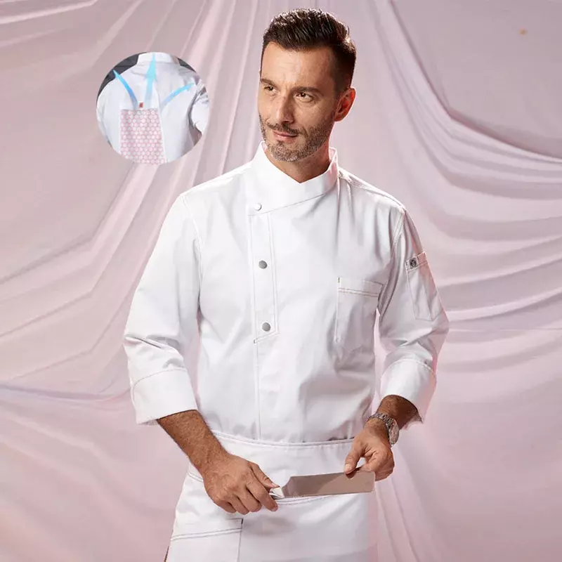 Caffetteria vestiti Hotel uniforme giacca Catering lavoro manica bianca cappotto lungo cuoco uomini servizi di cucina ristorante Chef