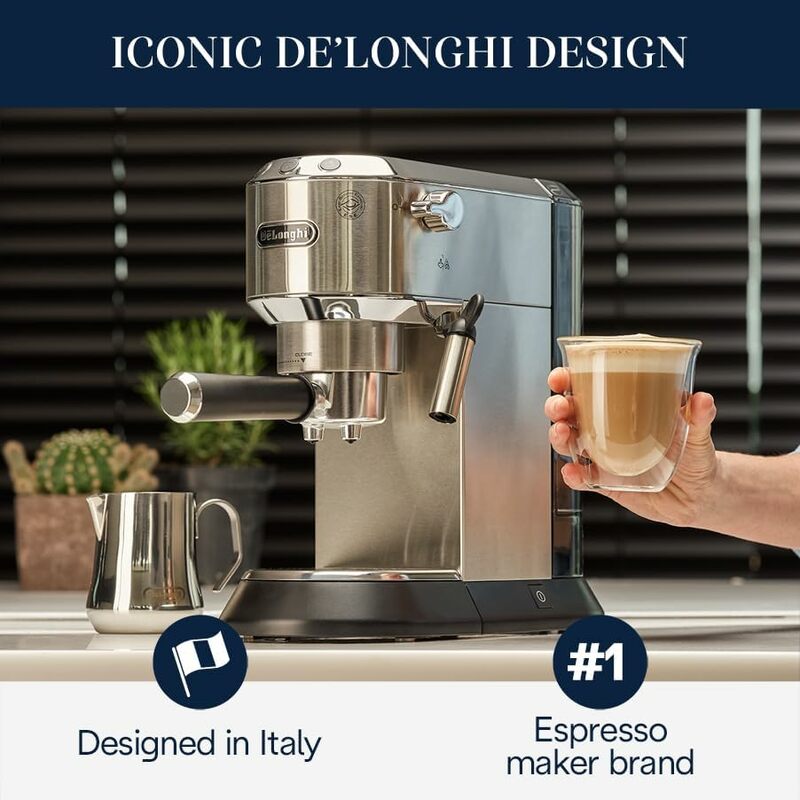Espresso Machine, Coffee and Cappucino Maker with Milk Frother, Metal / Stainless, Compact Design 6 in Wide, Fit Mug Up to 5 in